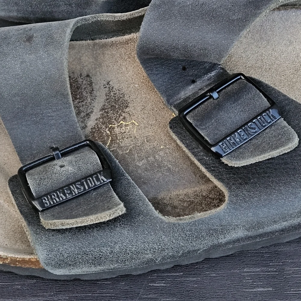 Birkenstock Arizona Sandals Mens Faded Black Leather Shoes EU 46 US 13 - 13.5